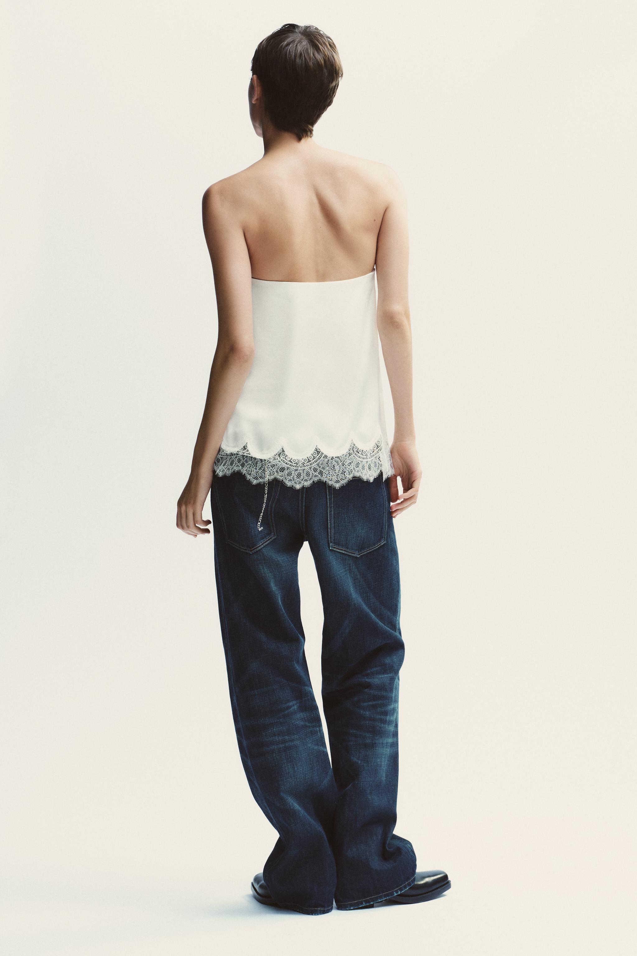 SATIN EFFECT LACE BUSTIER TOP